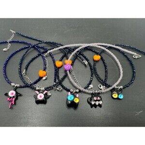 16 Black Cat Necklace with Glass Beads, Colorful Monsters Cute Spooky Accessory